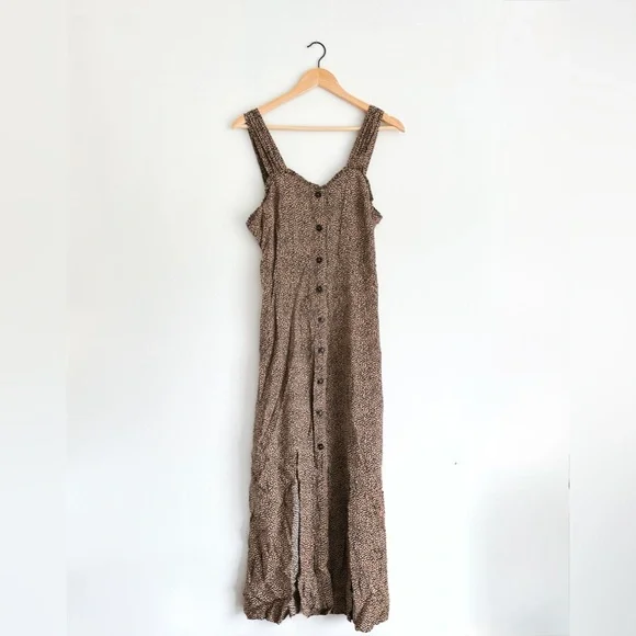 Dex Brown Leopard Dotted Sleeveless Button Down Maxi Sundress - Size Small - Picture 2 of 6